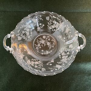 Fostoria American “Bouquet” Etched Pattern With Handles Serving Bowl Vintage